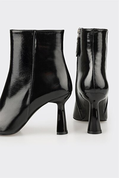 Elle Shoes Siyah Deri Kadın Topuklu Bot