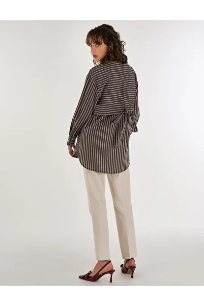 KYR College Collar Zipper Closure Back Detailed Tunic Brown