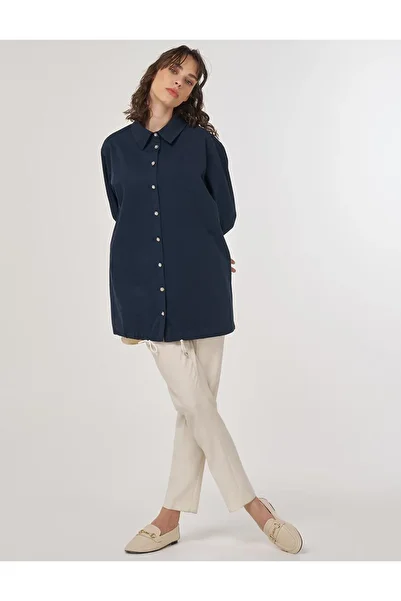 Kayra Lace Layer Detailed Garnished Tunic Dark Navy Blue