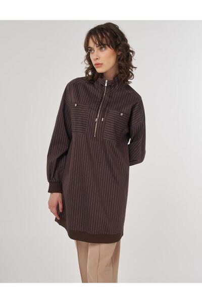 KYR Zipper Detailed Cotton Tunic Dark Brown