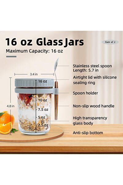 erorex Smarch Overnight Oats Jars Lid Spoon Set 2, 10 Oz Large Capacity Airtight Oatmeal Container