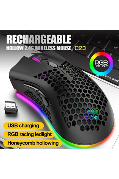 erorex ماوس الألعاب اللاسلكي C8 Silent Click ماوس كمبيوتر قابل لإعادة الشحن Honeycomb Shell 3 DPI قابل للتعديل