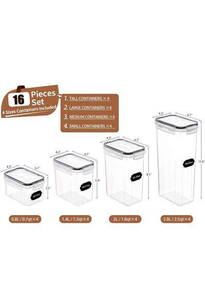 erorex Food Storage Containers, 7 Pieces Bpa Free Plastic Cereal Containers Easy Lock Lids, Kitchen Pantry