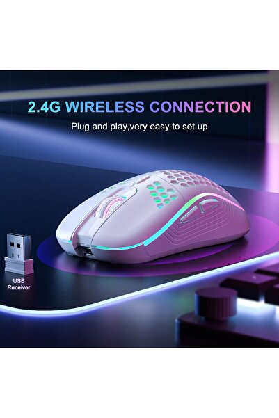 erorex ماوس لاسلكي ماوس ألعاب لاسلكي قابل لإعادة الشحن ماوس كمبيوتر بإضاءة خلفية RGB 6 أزرار قابلة للتعديل