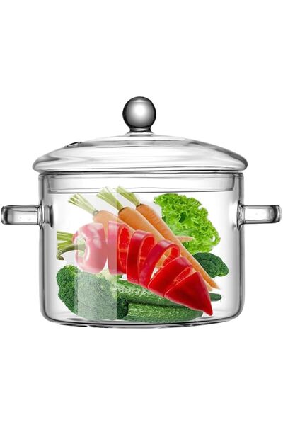 erorex غطاء وعاء طهي زجاجي، مجموعة أواني طهي زجاجية مقاومة للحرارة من البورسليكات، سعة 1.3 لتر، وعاء طهي على نار هادئة