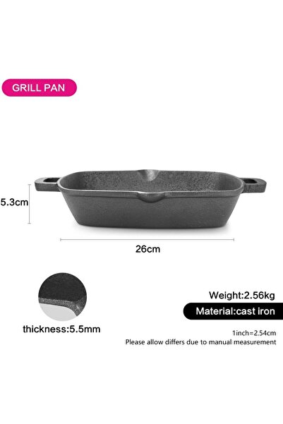 erorex Square Grill Pan Cast Iron, Pan Skillet Grill Pan Easy Grease Draining Grilling Bacon, Steak,