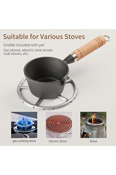 erorex Mini Egg Frying Pan Cast Iron Omelette Skillet Wooden Handle Pre Seasoned Nonstick Fry Pan Indoor &