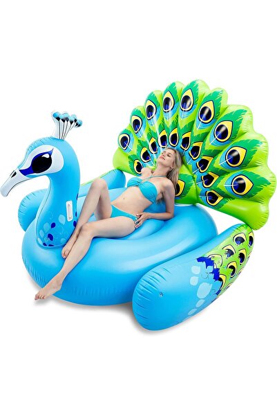 erorex Inflatable Peacock Pool Float Giant Blue Peacock Fun Beach Floaties Swim Party Animal Decorations