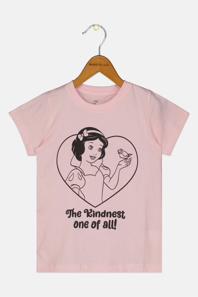 Disney بلوزة بأكمام قصيرة بطبعة رسومية أميرة للبنات الصغار، لون خوخي
