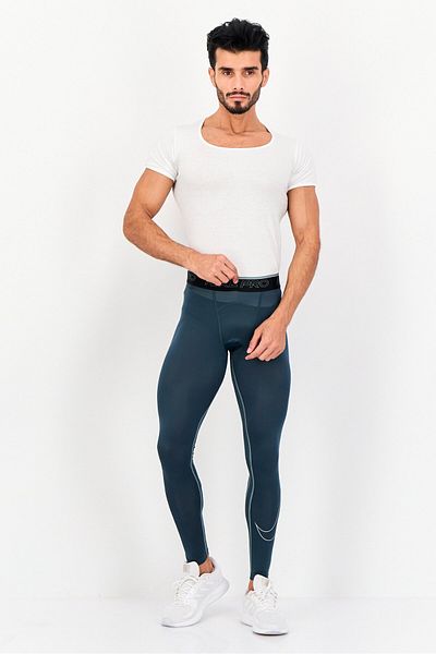 Nike Men Tight Fit Brand Logo Training Tight Pants, Dark Green