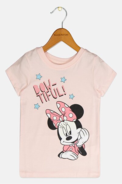 Disney تي شيرت بأكمام قصيرة مطبوع عليه ميكي ماوس للبنات الصغار، وردي