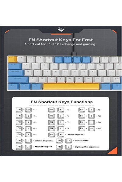 erorex لوحة مفاتيح ألعاب RGB مكونة من 61 مفتاحًا، مقاومة للماء بنسبة 60%، سلكية صغيرة، مضادة للظلال، أغطية مفاتيح بثلاثة ألوان