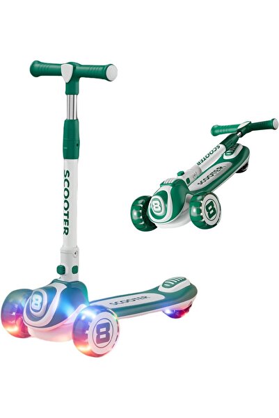 erorex Kick Scooter 4 Adjustable Height Lean Steer Foldable Scooter Kids Led Light Wheels Anti Slip Deck