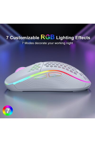 erorex ماوس لاسلكي مزود ببطارية قابلة لإعادة الشحن وجهاز استقبال USB - إضاءة RGB لمزامنة الموسيقى والألعاب