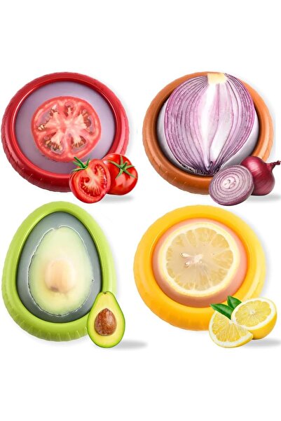 erorex Silicone Fruit Storage Box, 4 Pieces Reusable Fruit Storage Containers Fridge, Half Cut Fruit
