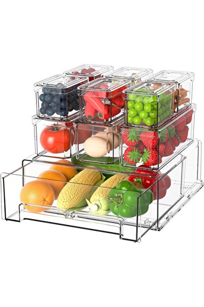 erorex مجموعة من 10 صناديق تنظيم للثلاجة، حاويات تنظيم شفافة للثلاجة، أغطية أدراج الثلاجة،