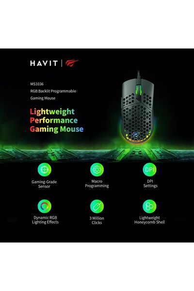 erorex Wired Rgb Gaming Mouse Ultra Lightweight Honeycomb Shell 7200 Dpi Adjustable 7 Programmable Buttons