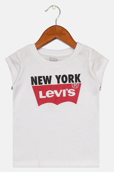 Levi's Toddlers Girl Crew Neck Short Sleeve Brand Logo T-Shirt, White