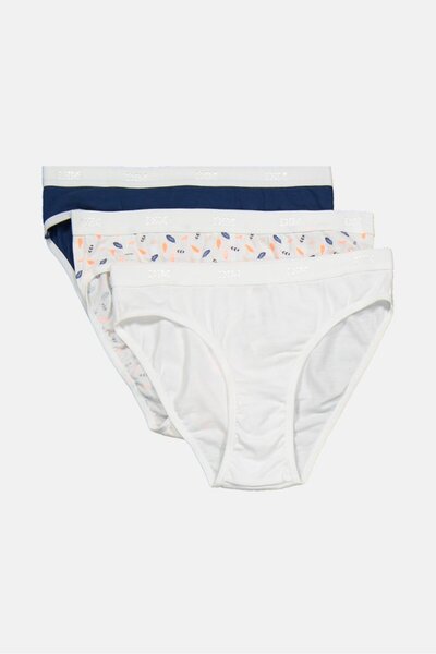DİM Kids Girl 3 Pcs Cotton Stretch Panties, Navy and White