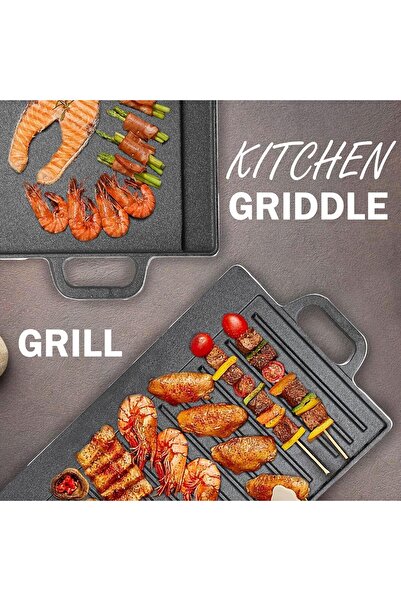 erorex Cast Iron Reversible Griddle, 2 1 Cast Iron Griddle Handles, Rectangular Grill Pan Preseasoned &