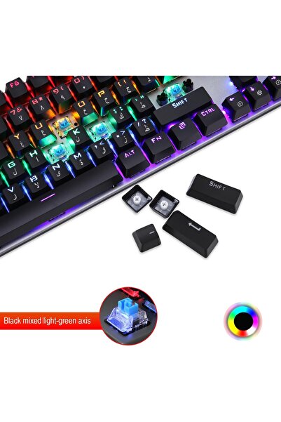 erorex لوحة مفاتيح ألعاب ميكانيكية إنجليزية عربية بإضاءة خلفية LED 104 مفتاحًا سريعة الاستجابة منفذ USB E Sport