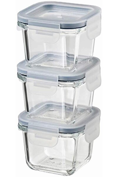 erorex Asia 365+ Food Container With Lid, Squareglass 180Ml, Set Of 3