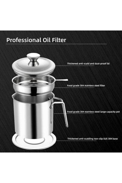 erorex Oil Strainer Pot Grease Can 1.4L | Stainless Steel Oil Storage Can | Container Fine Mesh Strainer,