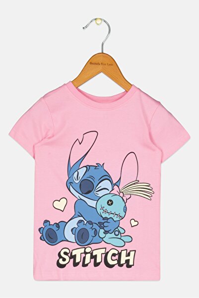 Disney تي شيرت مطبوع عليه رسومات للبنات الصغار بأكمام قصيرة، وردي