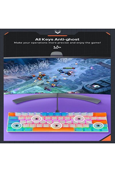 erorex لوحة مفاتيح ألعاب RGB مكونة من 61 مفتاحًا، مقاومة للماء بنسبة 60%، سلكية صغيرة، مضادة للظلال، أغطية مفاتيح بثلاثة ألوان