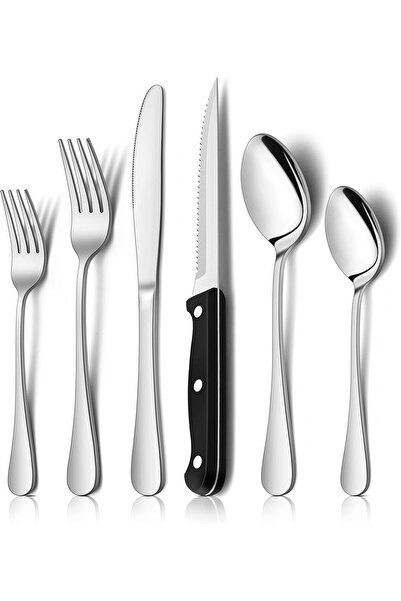 erorex Flatware Set 24, Stainless Steel Silverware Cutlery Set 4, Dinner Eating Utensils Include Soup