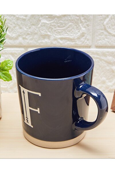 erorex Navy Glaze Alphabet Mug F, Blue, One Size