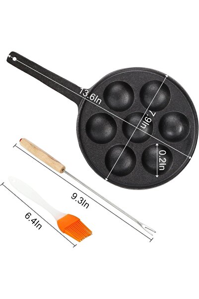 erorex Cast Iron Aebleskiver Pan, Half Sphere Takoyaki Maker Turn Sticks 6 Forks, 2" Poffertjes Danish