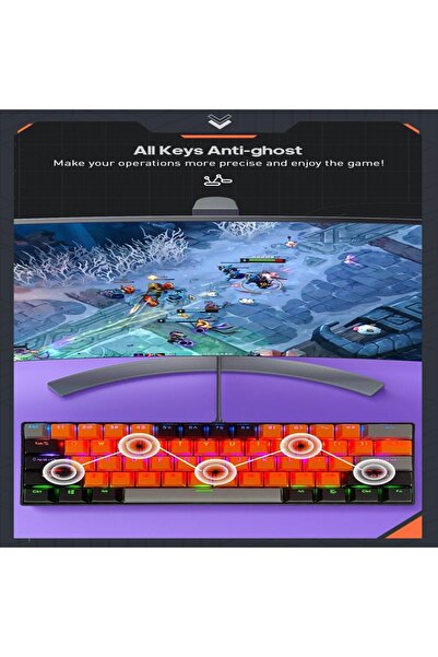 erorex لوحة مفاتيح ألعاب RGB مكونة من 61 مفتاحًا، مقاومة للماء بنسبة 60%، سلكية صغيرة، مضادة للظلال، أغطية مفاتيح بثلاثة ألوان