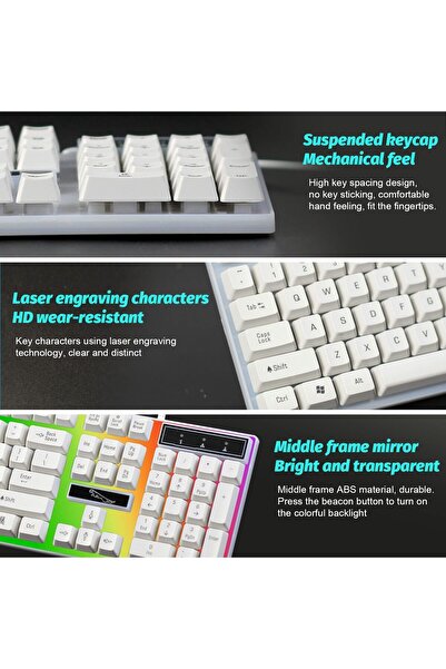 erorex لوحة مفاتيح ألعاب الكمبيوتر، ماوس، لوحة مفاتيح مرنة متعددة الألوان، أضواء LED، إحساس ميكانيكي