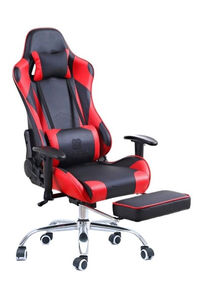 STRATEGIC Scaun ergonomic cu suport pentru picioare, tetiera, suport lombar, Rosu Negru