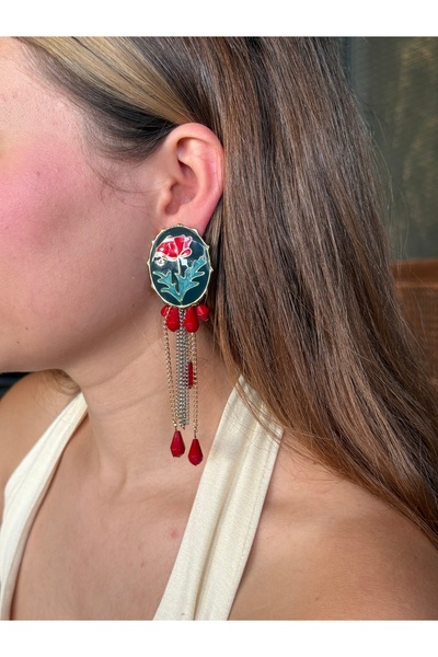 HOUSEKİ Boncuklu Otantik Büyük Sallantılı Küpe