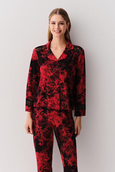SUWEN Dragon Shirt Collar Pajama Set