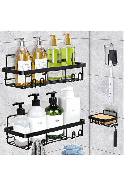 OEM Suporturi de duș din aluminiu, set de 4, negre