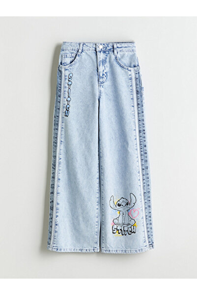 LC Waikiki Wideleg Stitch Printed Girl's Jean Trousers