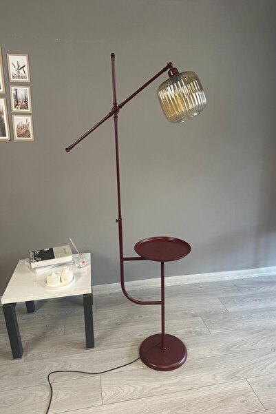 Bamyum Mopa Vişne Çürüğü Gövde Bal Rengi Cam Lambader Tepsili Makas Gövde Metal Oturma Odası Zemin Lambası