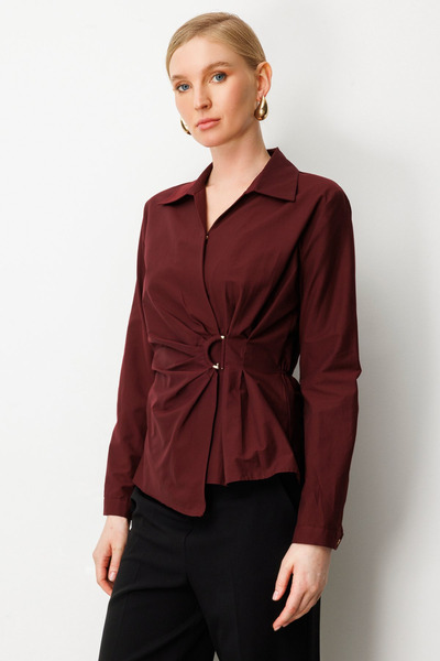 Ekol Double Breasted Collar Front Buckle Blouse