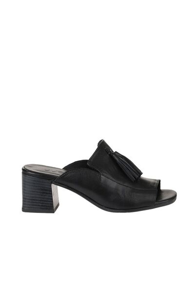 Bueno Shoes Black Leather Women's Heeled Slippers 01Wn1307