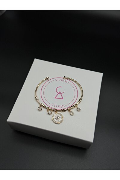 Alsem Gümüş Kaplama Pusula Model Charm Bileklik , Zarif Gümüş Kutup Yıldızı Bileklik