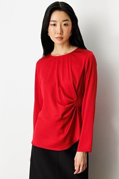 Ekol Front Gathered Crew Neck Blouse