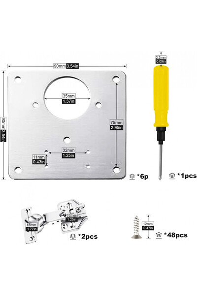 Sodimenga Set of 4 plates, 2 hinges, screws and a screwdriver Sodimenga, stainless steel, silver
