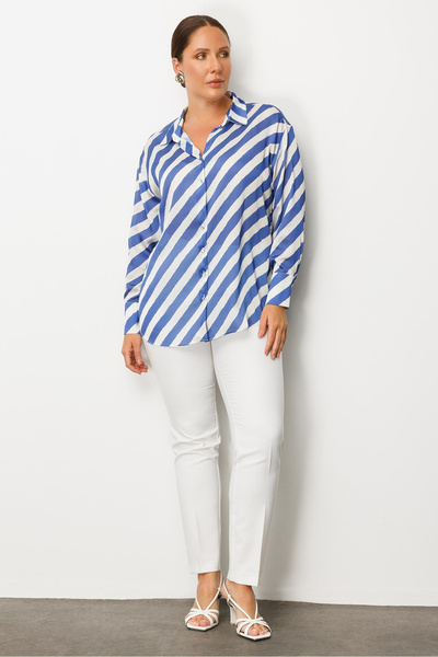 Moda İlgi Γυναικείο κλασικό σατέν πουκάμισο μεγάλου μεγέθους 0002 Saks