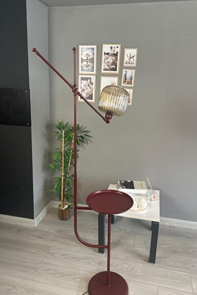 Bamyum Mopa Vişne Çürüğü Gövde Bal Rengi Cam Lambader Tepsili Makas Gövde Metal Oturma Odası Zemin Lambası