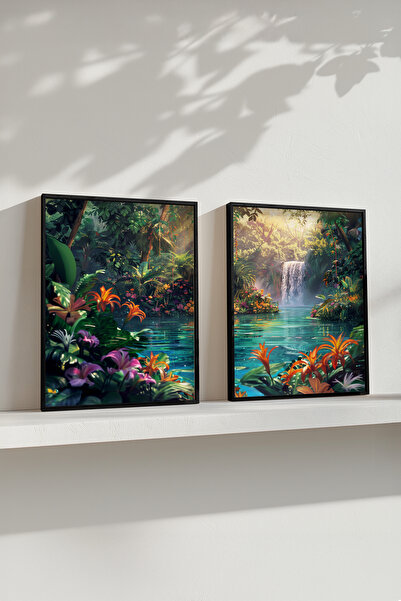 STARYUNA Set de pictură dublă cu efect de acuarelă, cu cadru din lemn negru, ...