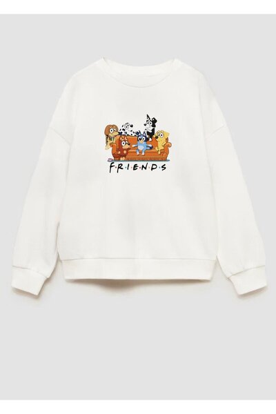 Monila Unisex Çocuk Friends Baskılı 3 İplik Kumaş Pamuklu Sweatshirt