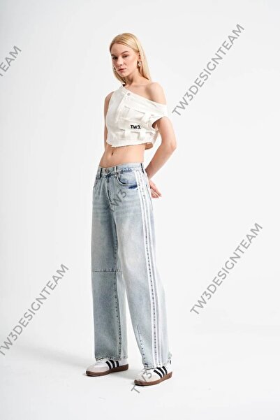 tw3 Women's Boat Neck One Shoulder Open Design Crop Blouse